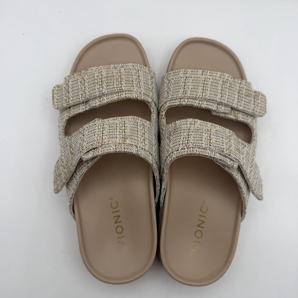 VIONIC Riviera Platform Womens Slides Sz 7.5 Wide Metallic Tweed Comfort Sandals - Picture 6 of 8